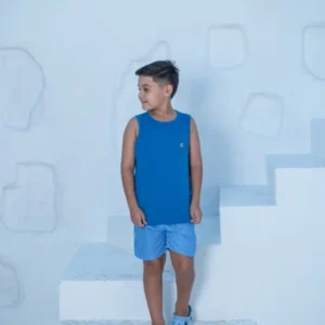 Conjunto Masculino REGATA (AZUL SK) + Short Mauricinho Tactel Premium